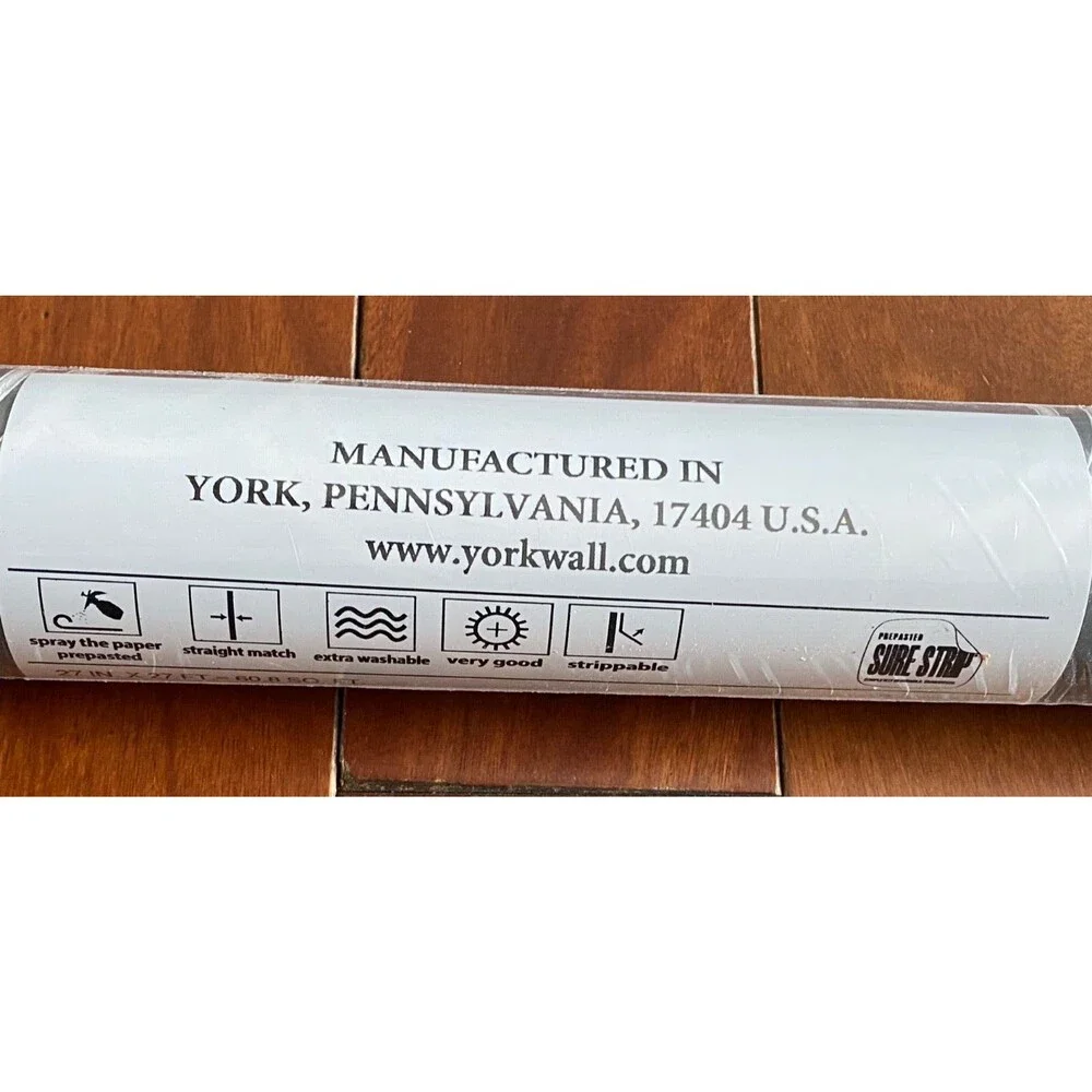 YORK Open Trellis Prepasted Wallpaper 60 sq ft Charcoal Gray White AP7490 NIP